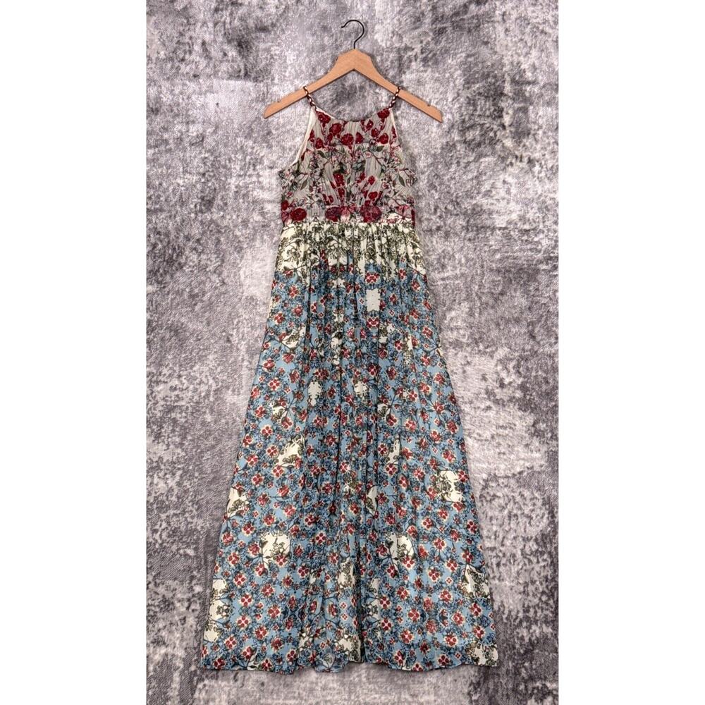 Anthropologie Floral Maxi Dress - Red, Blue, Cream